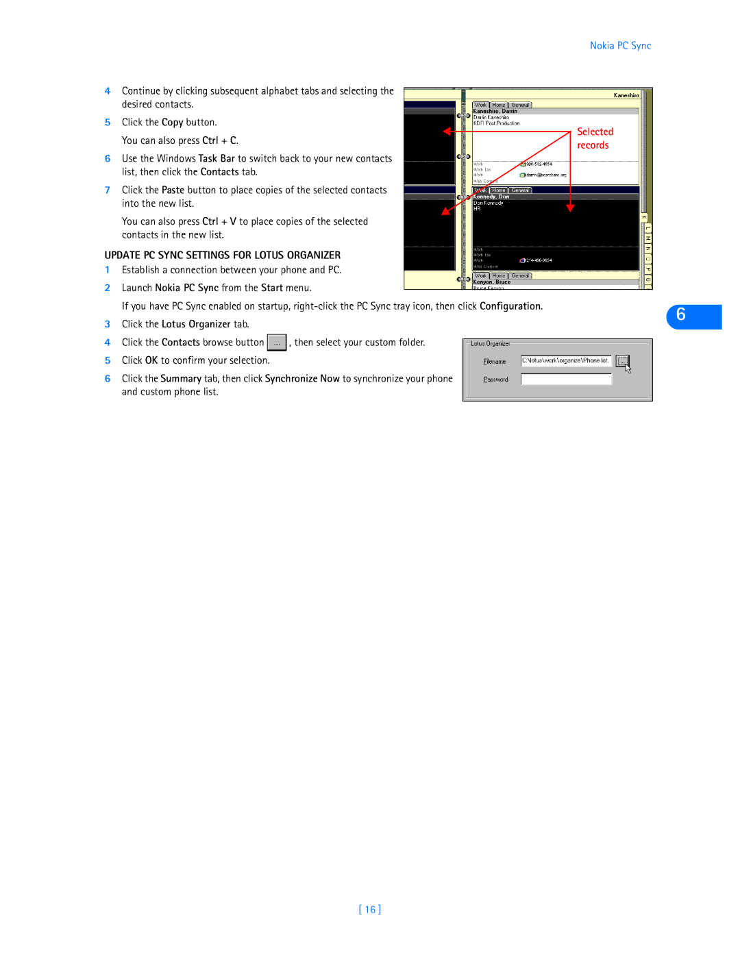 Nokia 3585i manual Update PC Sync Settings for Lotus Organizer, Click the Lotus Organizer tab 