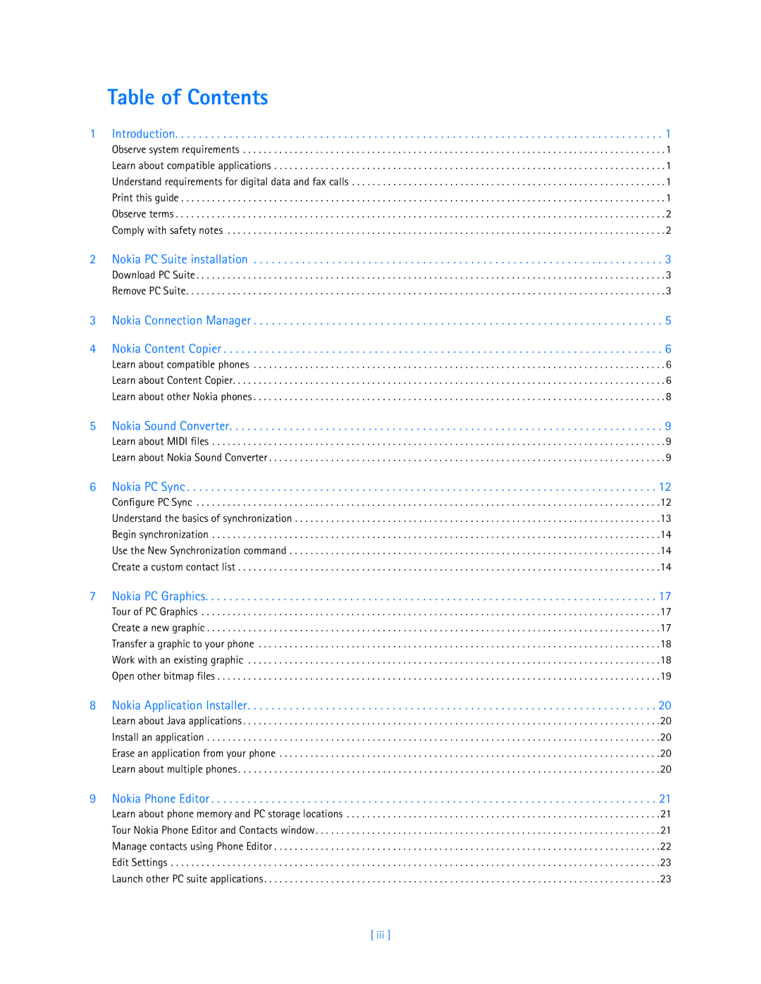 Nokia 3585i manual Table of Contents 