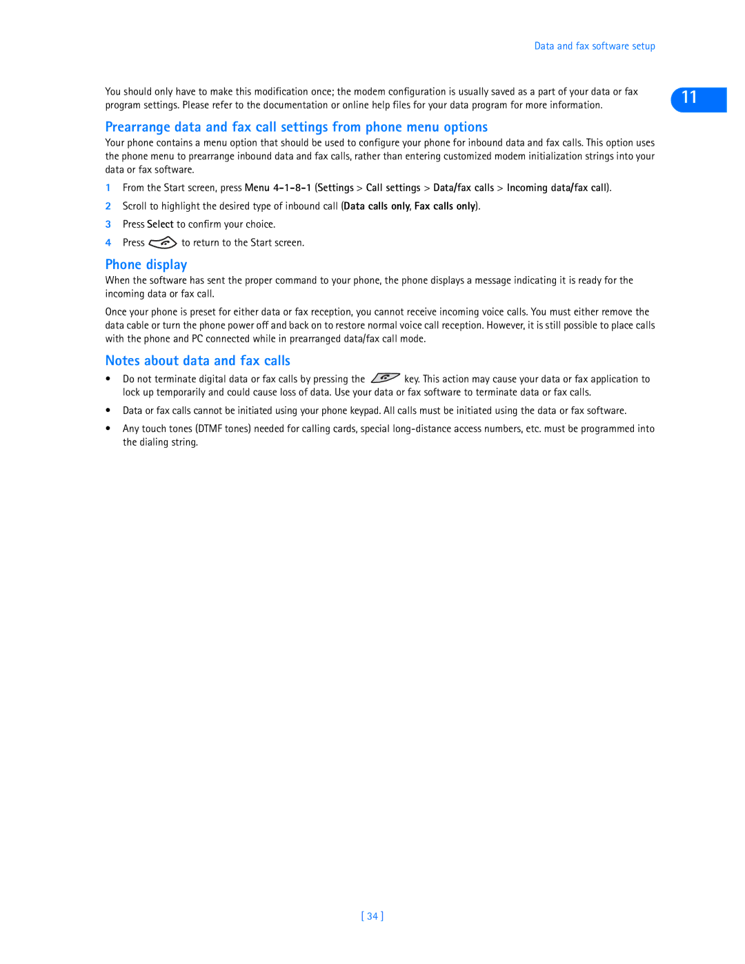 Nokia 3585i manual Phone display, Incoming data/fax call 