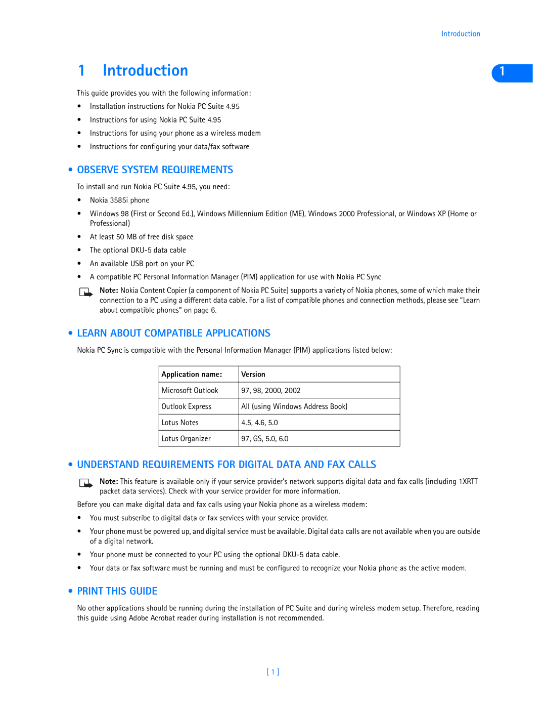 Nokia 3585i manual Introduction, Observe System Requirements, Learn about Compatible Applications, Print this Guide 