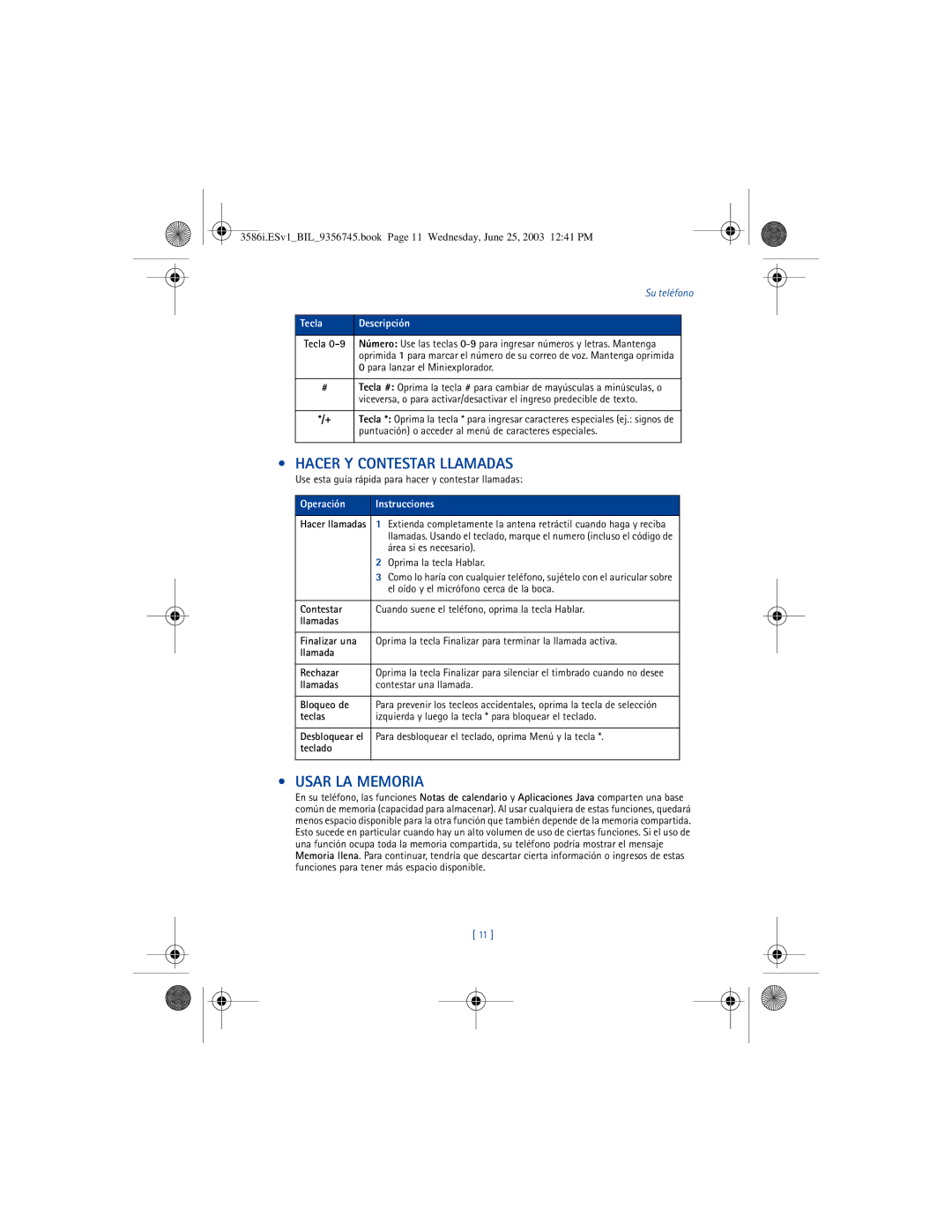 Nokia 3586I manual Hacer Y Contestar Llamadas, Usar LA Memoria, Operación Instrucciones 