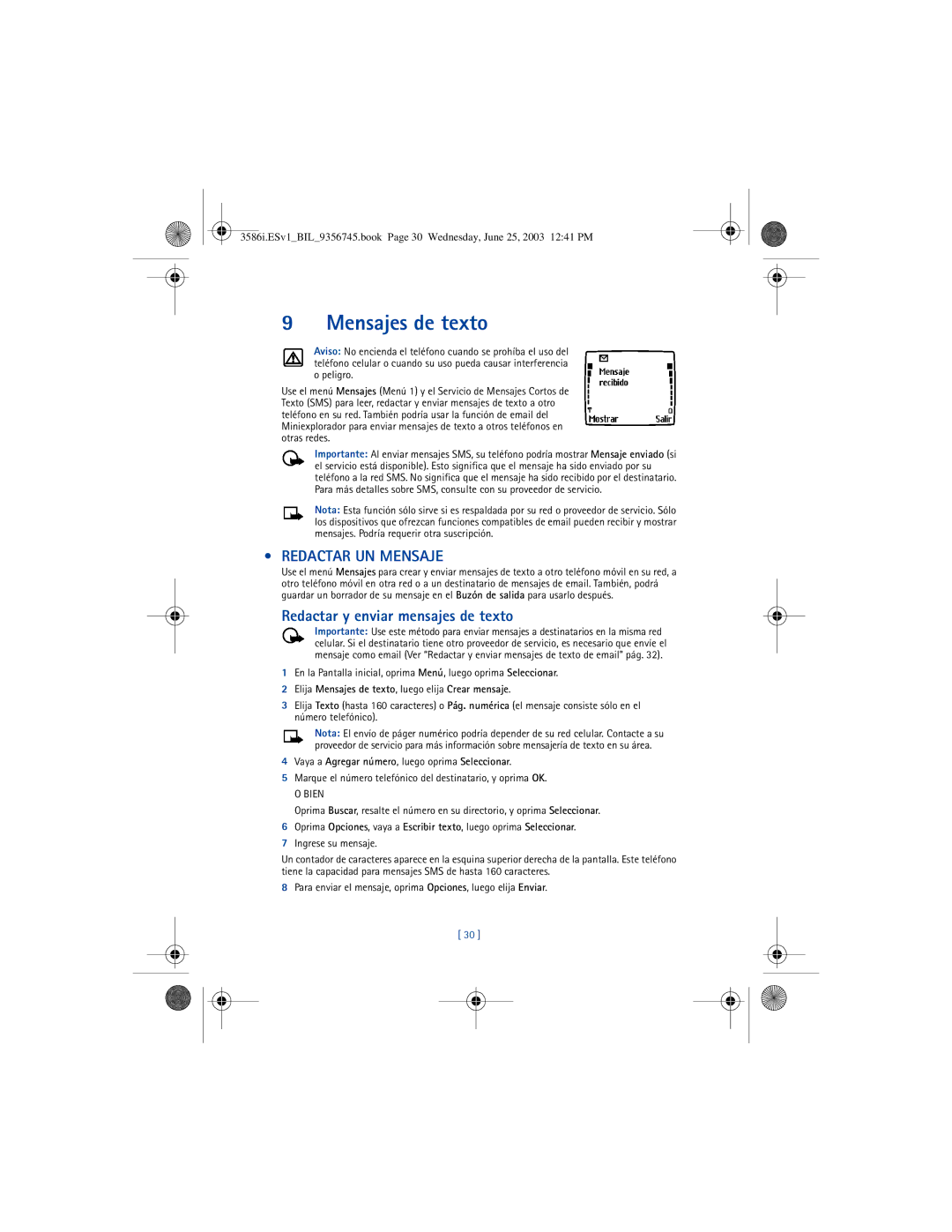 Nokia 3586I manual Mensajes de texto, Redactar UN Mensaje, Redactar y enviar mensajes de texto 