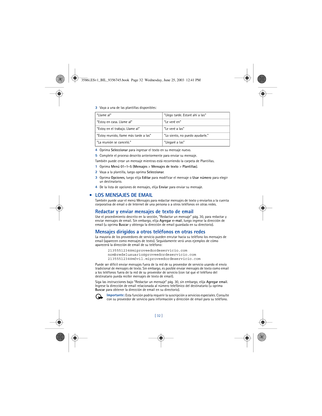 Nokia 3586I manual LOS Mensajes DE Email, Redactar y enviar mensajes de texto de email 