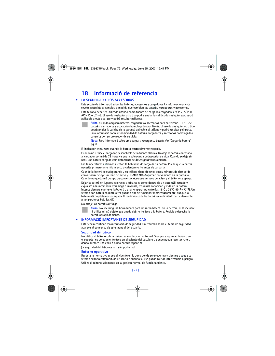 Nokia 3586I manual Información de referencia, LA Seguridad Y LOS Accesorios 