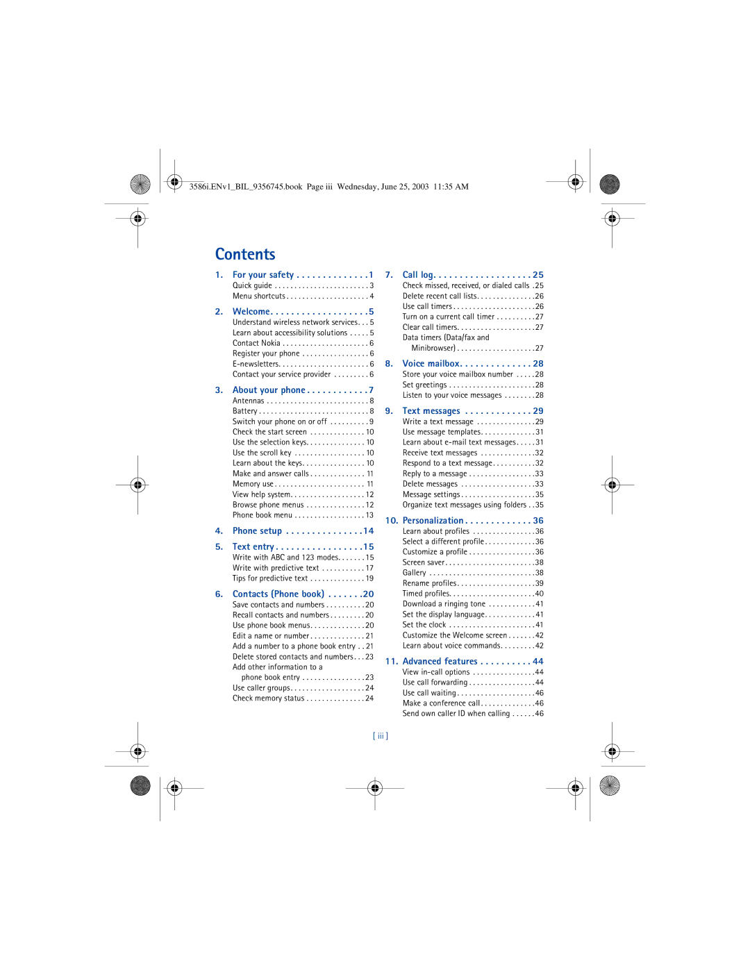 Nokia 3586I manual Contents 