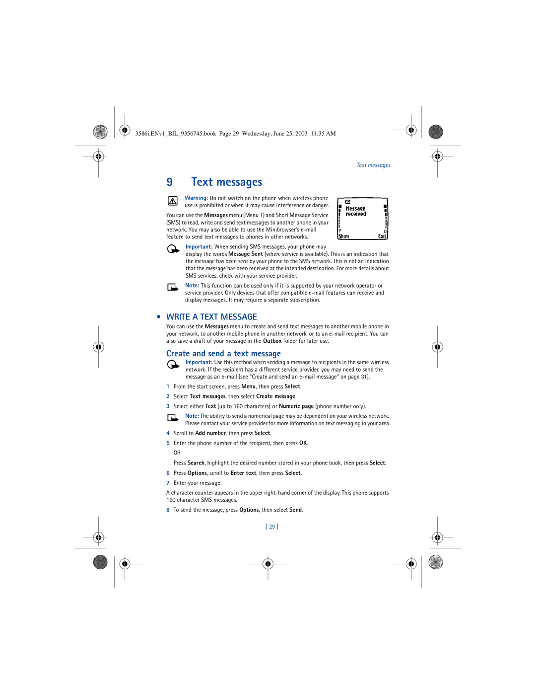 Nokia 3586I manual Text messages, Write a Text Message, Create and send a text message 