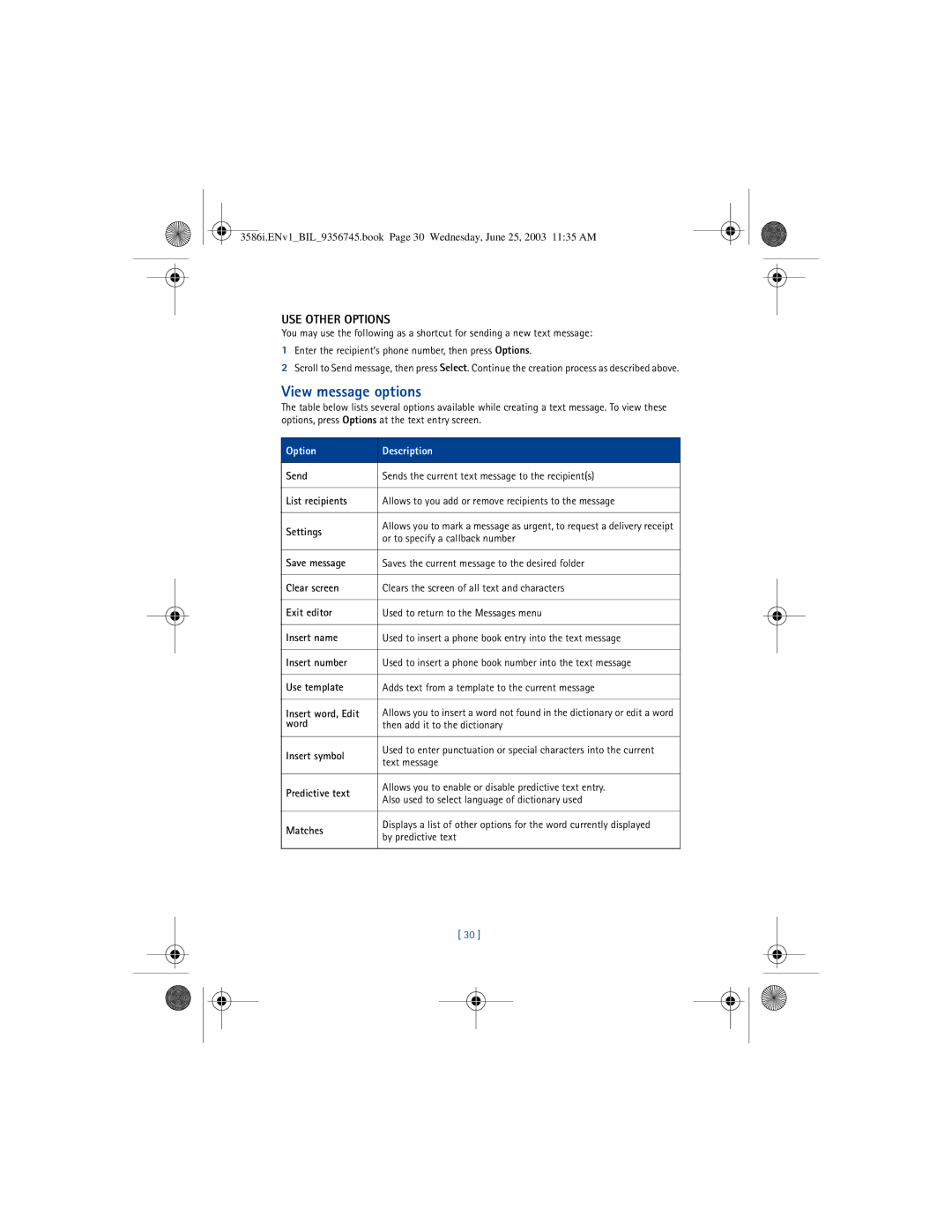 Nokia 3586I manual View message options, USE Other Options 