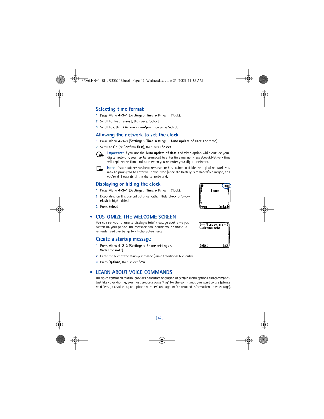 Nokia 3586I manual Customize the Welcome Screen, Learn about Voice Commands 