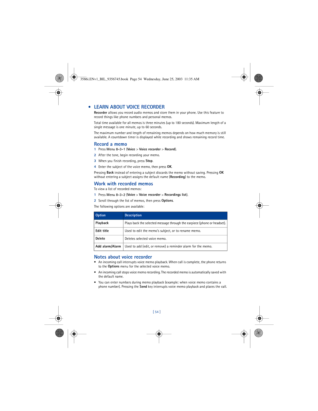 Nokia 3586I manual Learn about Voice Recorder, Record a memo, Work with recorded memos 