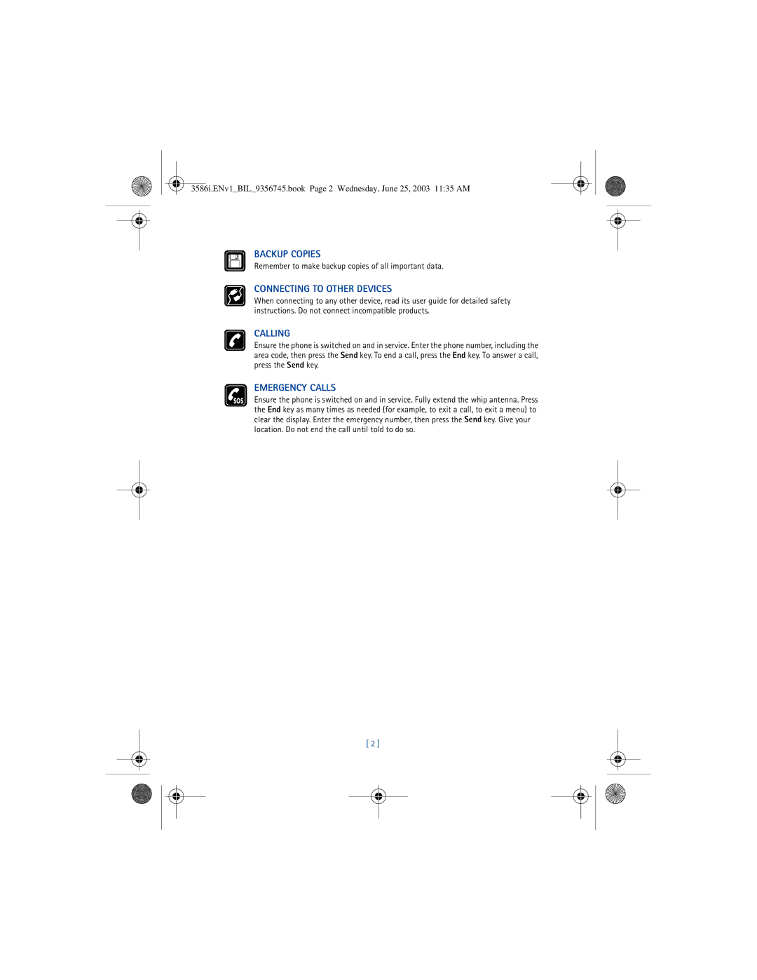 Nokia 3586I manual Connecting to Other Devices, Remember to make backup copies of all important data 