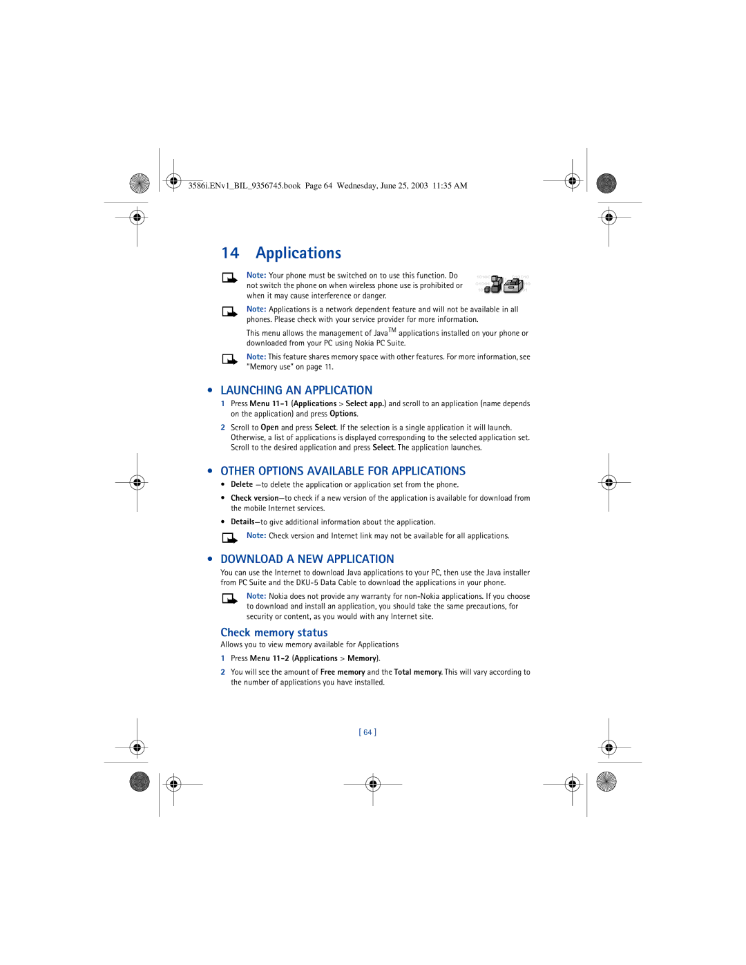 Nokia 3586I manual Launching AN Application, Other Options Available for Applications, Download a NEW Application 