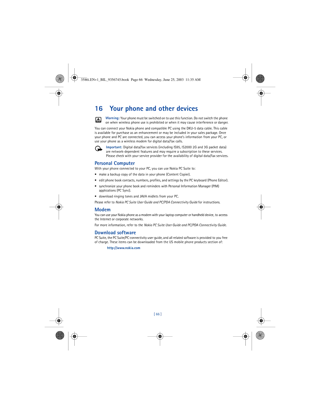 Nokia 3586I manual Your phone and other devices, Personal Computer, Modem, Download software 