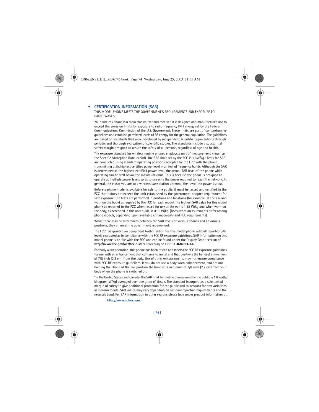 Nokia 3586I manual Certification Information SAR 