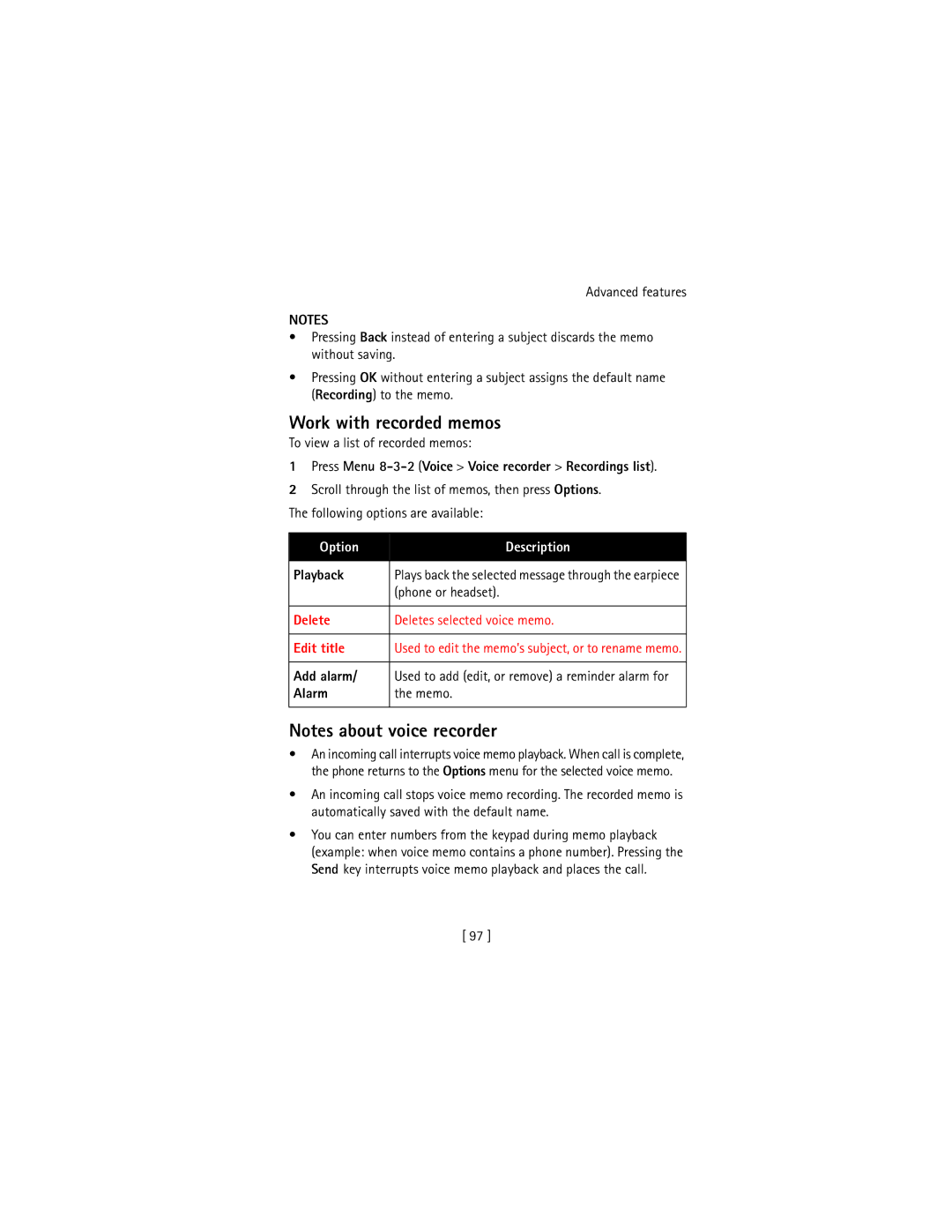 Nokia 3586I manual Work with recorded memos 