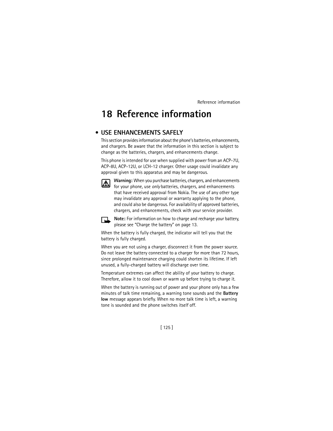 Nokia 3586I manual Reference information, USE Enhancements Safely, 125 