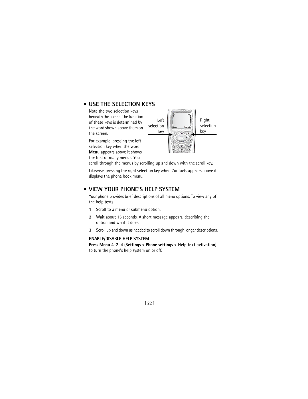 Nokia 3586I manual View Your PHONE’S Help System, ENABLE/DISABLE Help System, To turn the phone’s help system on or off 