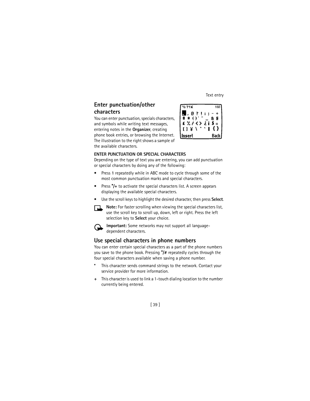 Nokia 3586I manual Use special characters in phone numbers, Enter Punctuation or Special Characters 