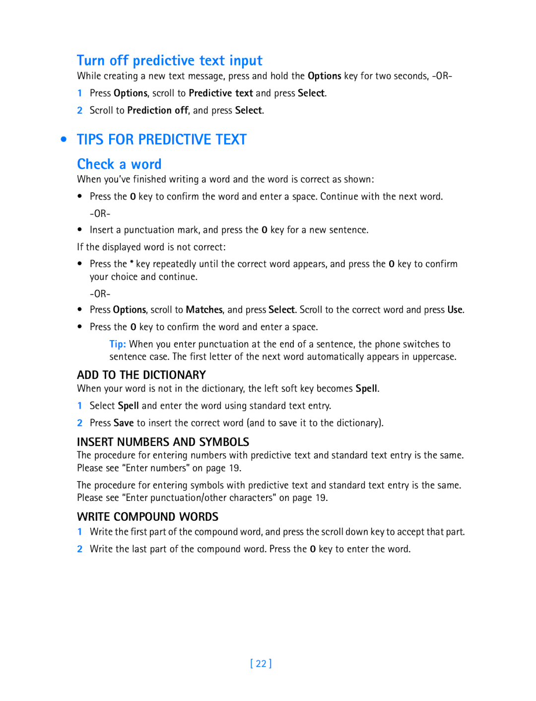 Nokia 3587i manual Turn off predictive text input, Tips for Predictive Text Check a word, ADD to the Dictionary 