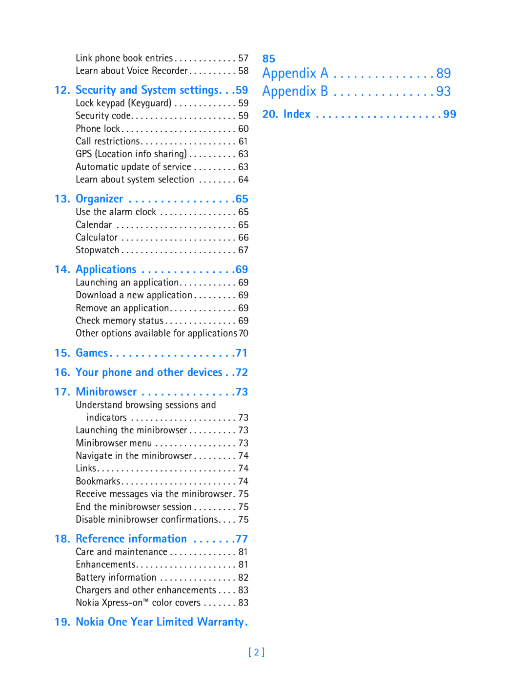 Nokia 3587i manual Appendix a Appendix B 