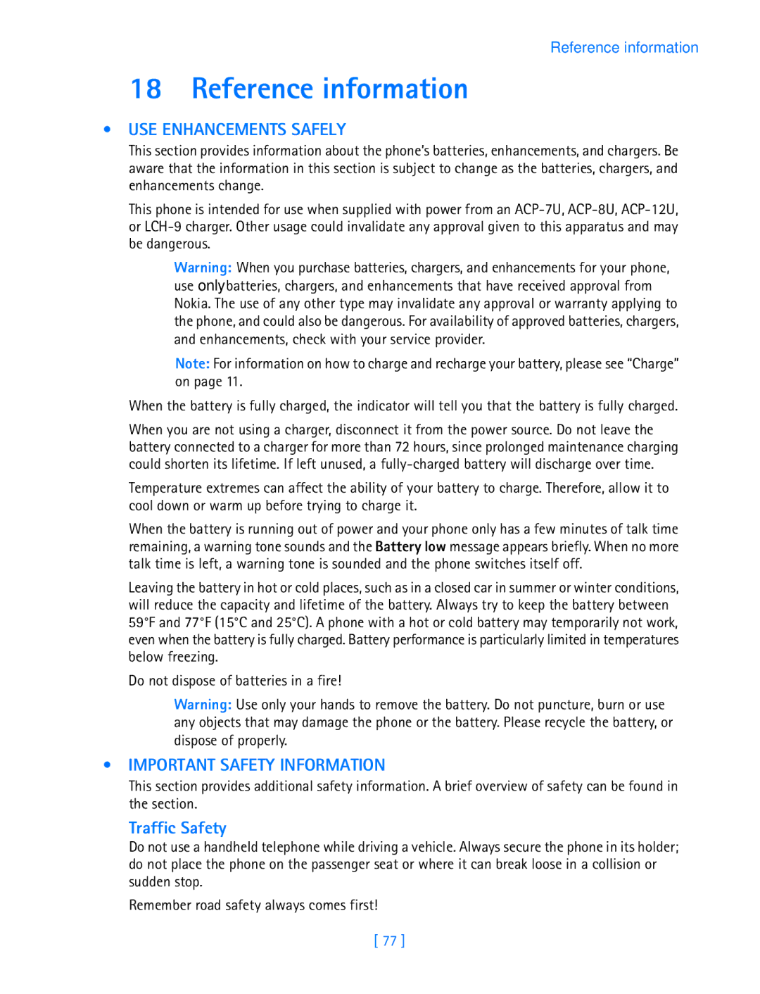 Nokia 3587i manual Reference information, USE Enhancements Safely 