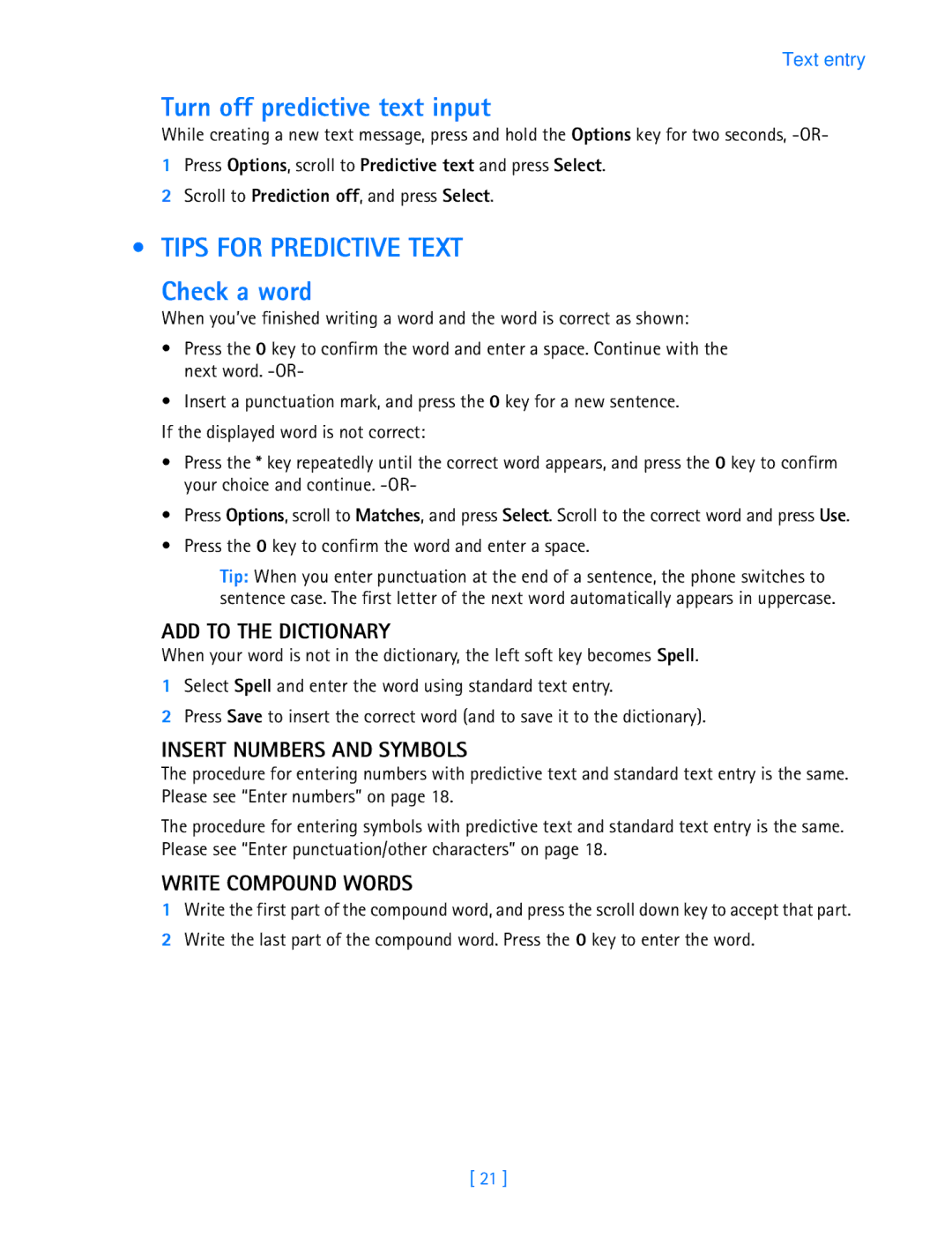 Nokia 3589i manual Turn off predictive text input, Tips for Predictive Text Check a word, ADD to the Dictionary 