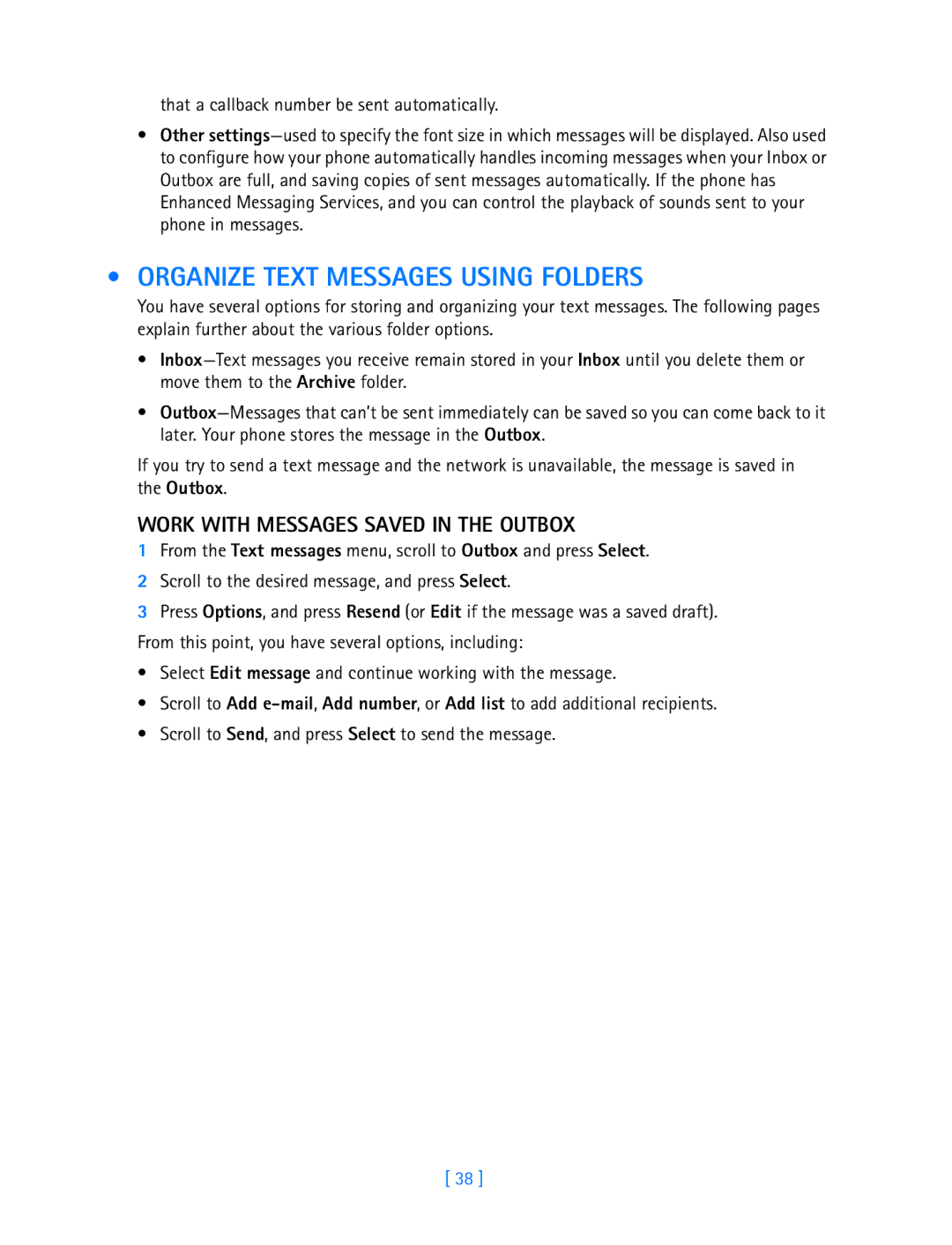 Nokia 3589i manual Organize Text Messages Using Folders, Work with Messages Saved in the Outbox 