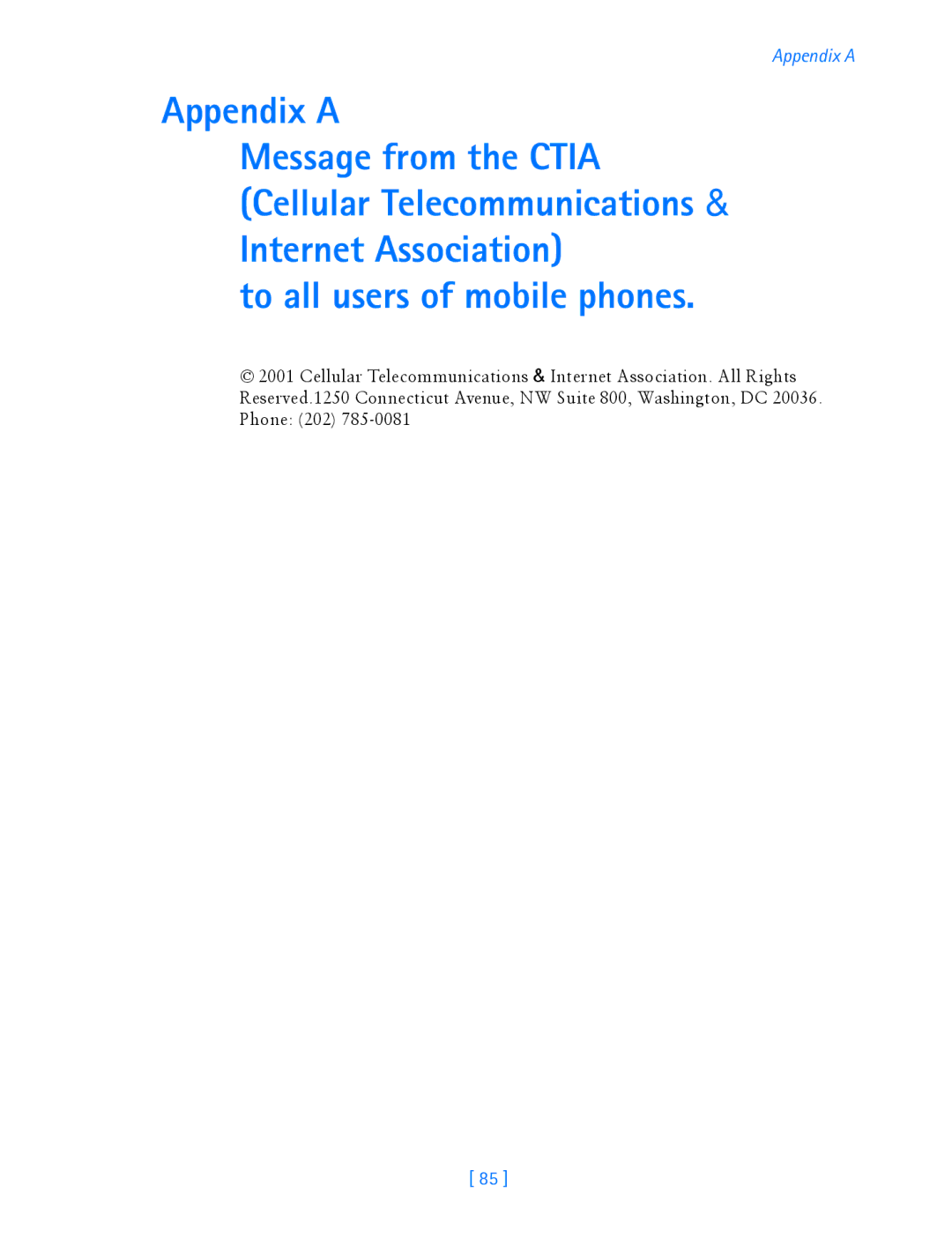 Nokia 3589i manual Appendix a, Internet Association To all users of mobile phones 