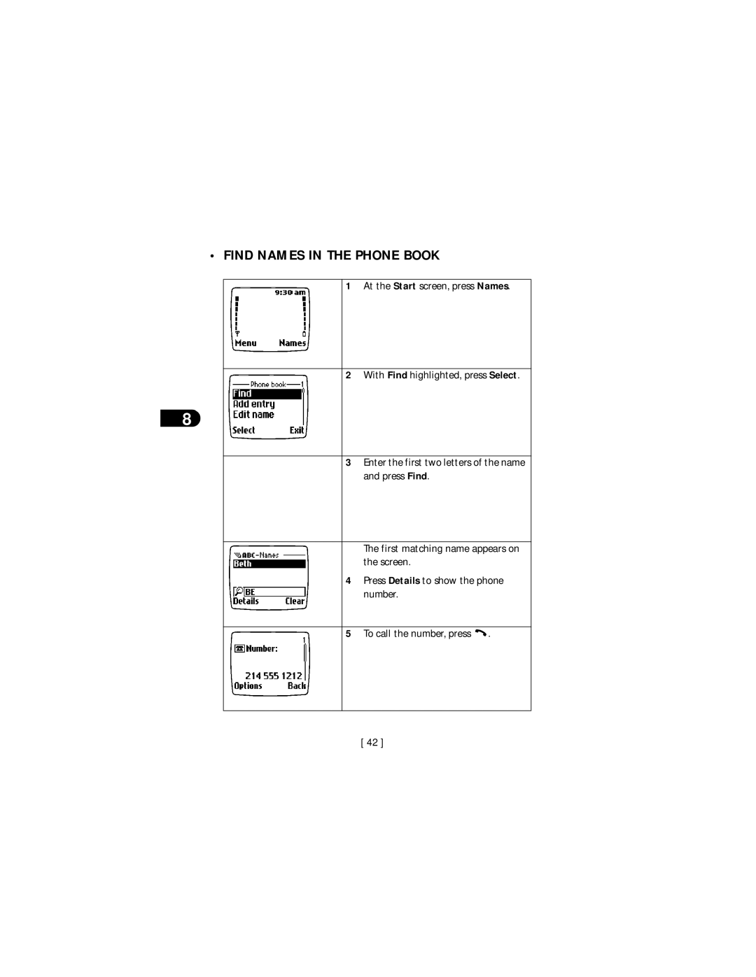 Nokia 3590 specifications Find Names in the Phone Book 