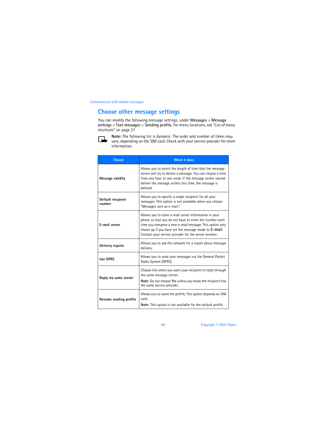 Nokia 3595 manual Choose other message settings 