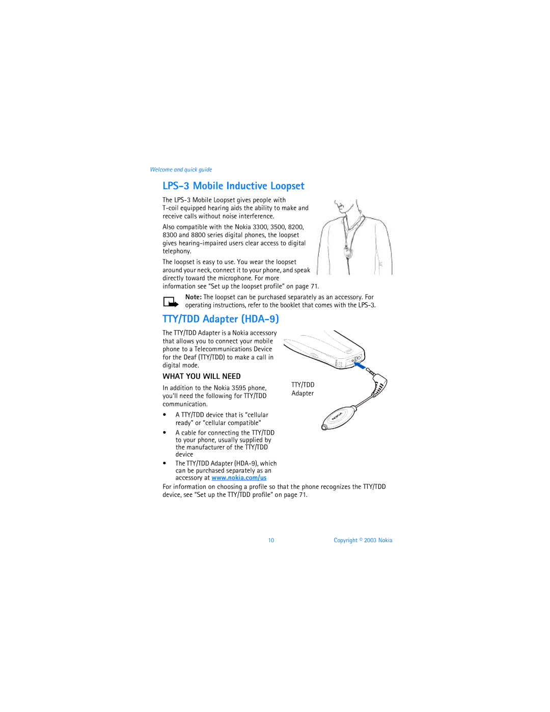 Nokia 3595 manual LPS-3 Mobile Inductive Loopset, TTY/TDD Adapter HDA-9, What YOU will Need 