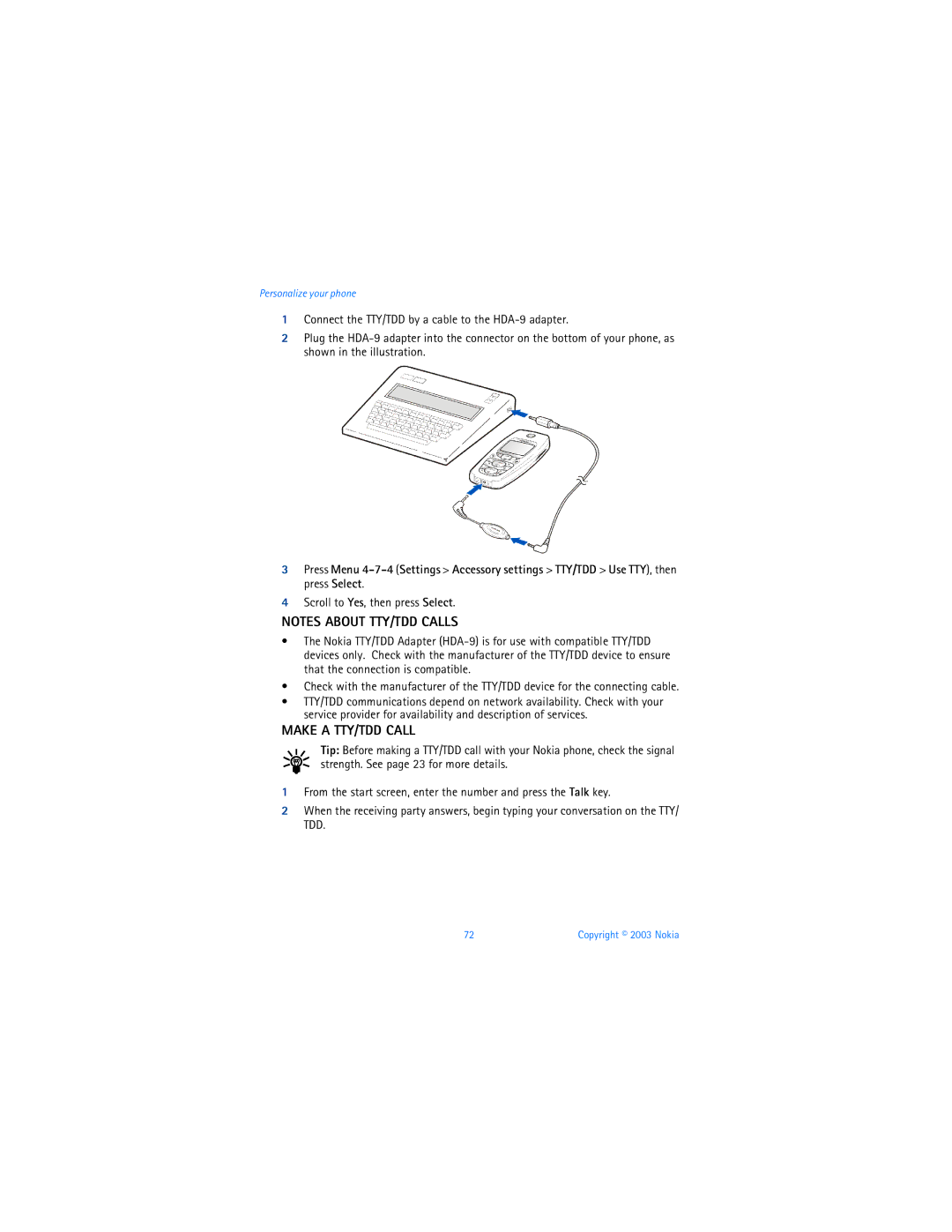 Nokia 3595 manual Make a TTY/TDD Call 