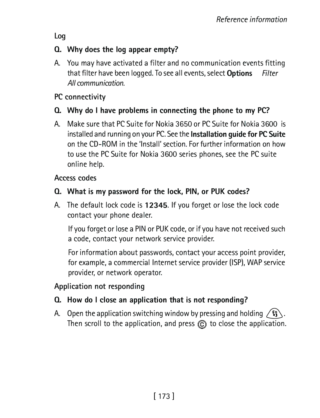 Nokia 3600 specifications Log Why does the log appear empty?, All communication 