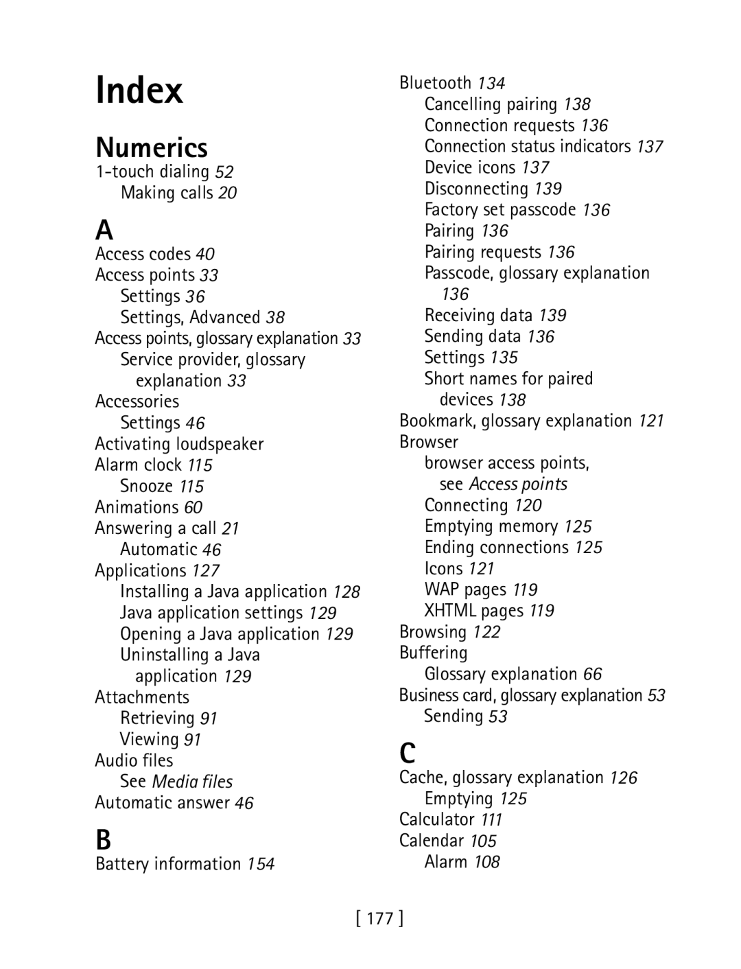 Nokia 3600 specifications Index 