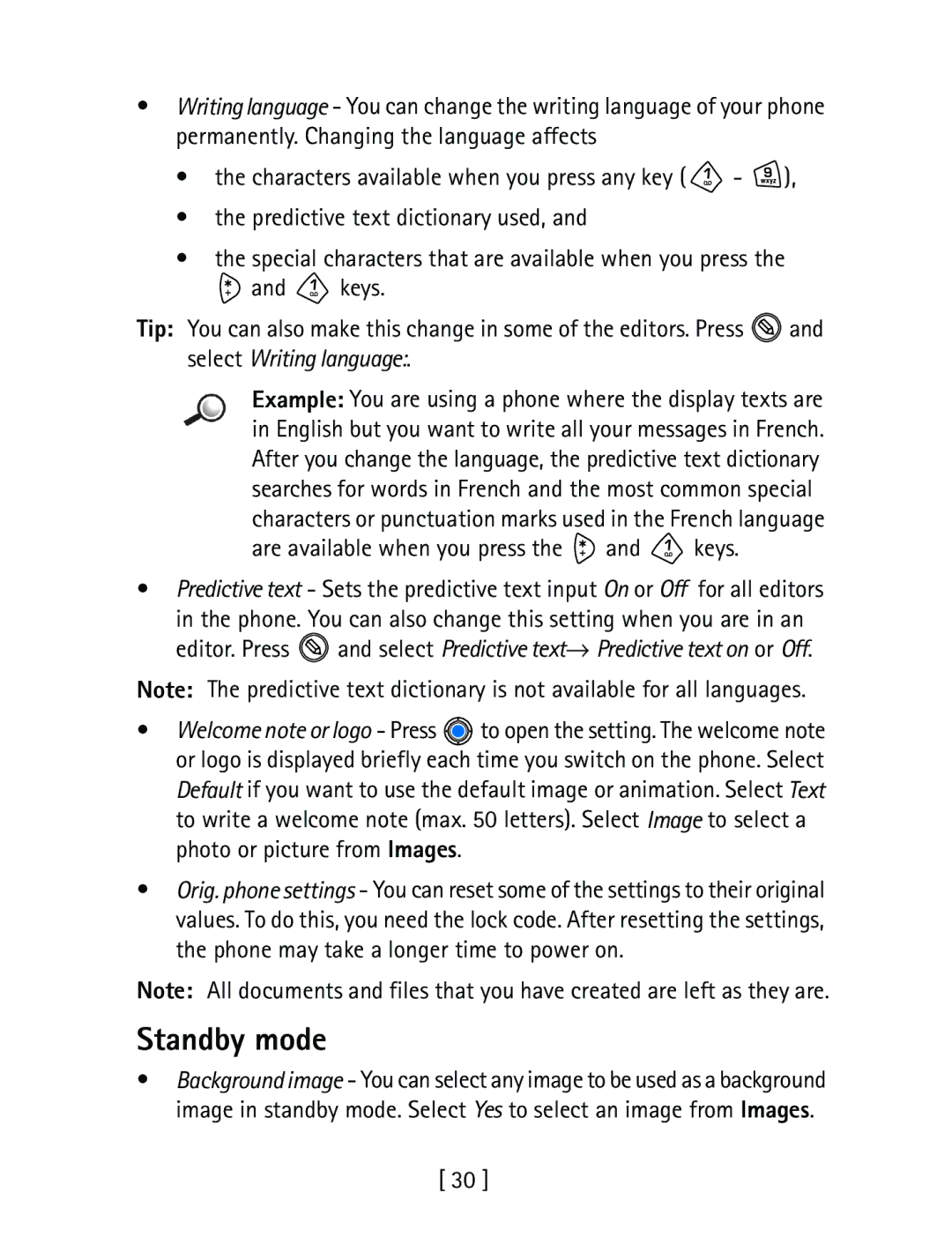 Nokia 3600 specifications Standby mode, Select Writing language 