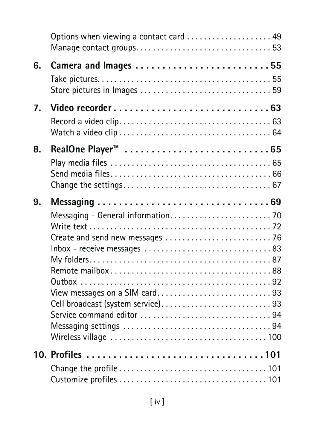 Nokia 3600 specifications Options when viewing a contact card Manage contact groups, Take pictures Store pictures in Images 