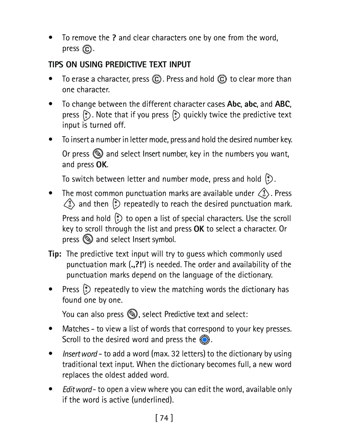 Nokia 3600 specifications Tips on Using Predictive Text Input, Press and select Insert symbol 