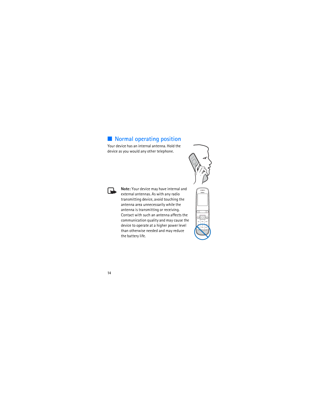 Nokia 3606 manual Normal operating position 