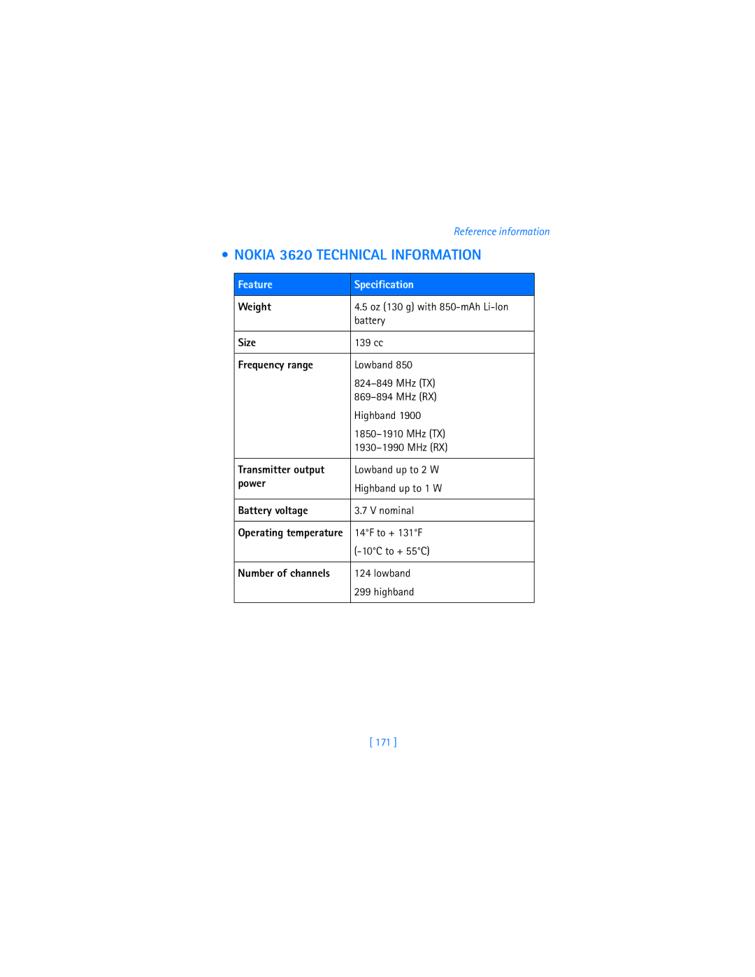 Nokia warranty Nokia 3620 Technical Information 