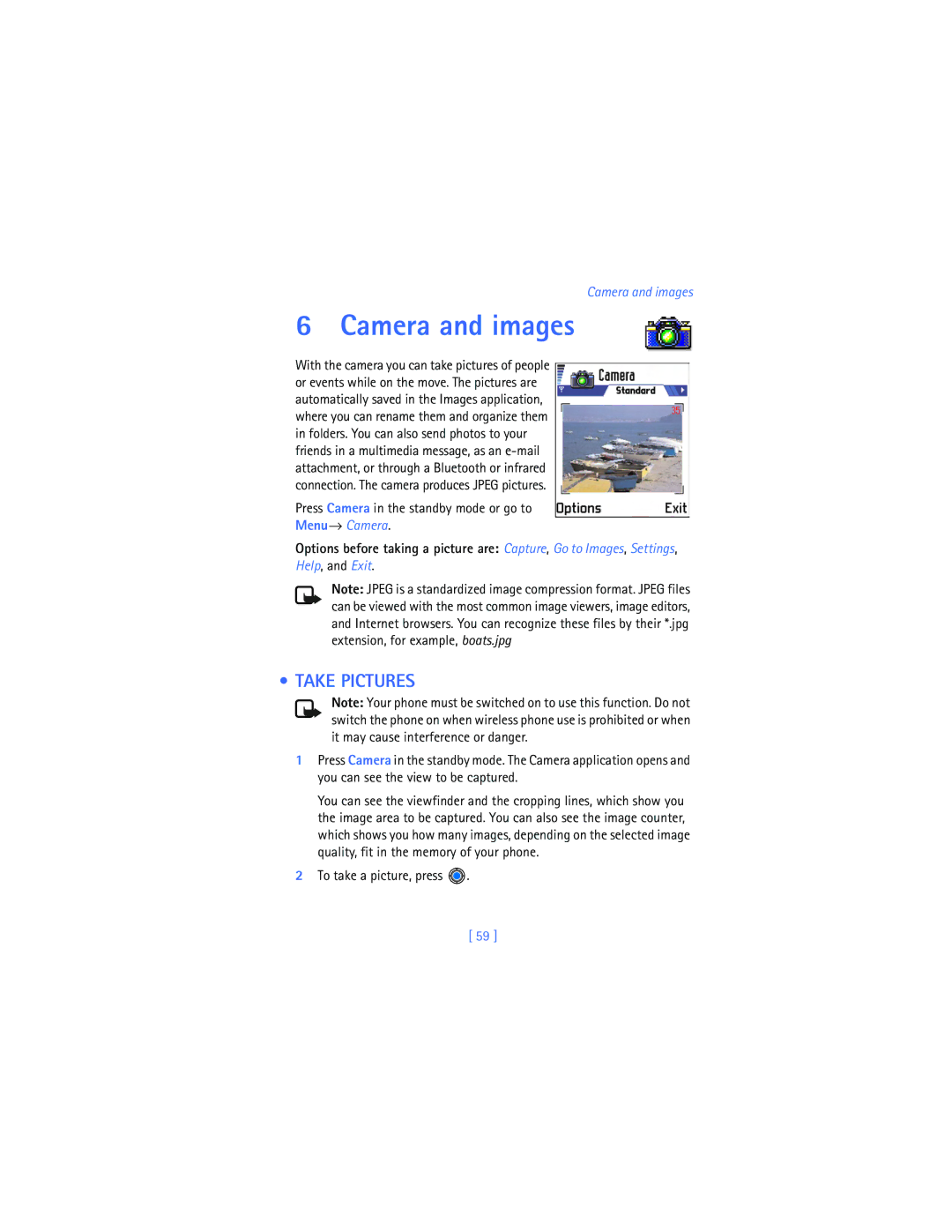 Nokia 3620 warranty Camera and images, Take Pictures, Menu→ Camera 