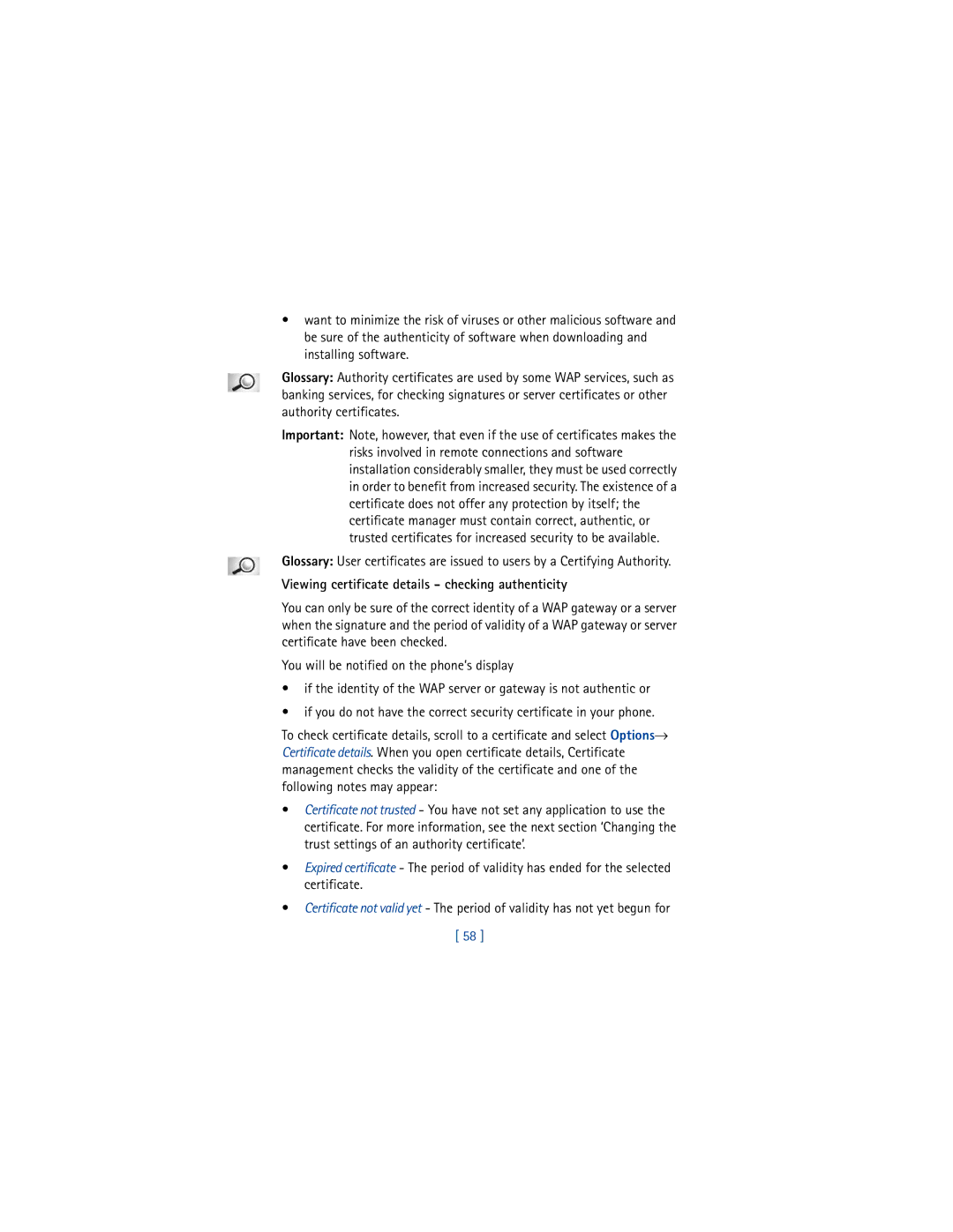 Nokia 3650 manual Viewing certificate details checking authenticity 