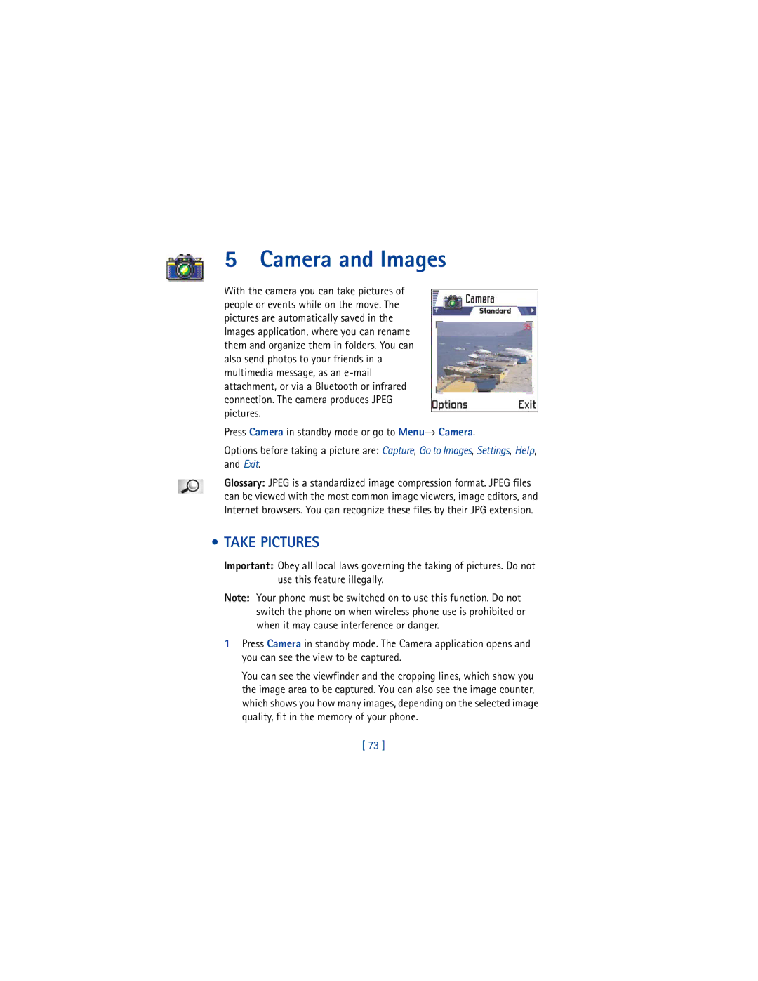Nokia 3650 manual Camera and Images, Take Pictures 