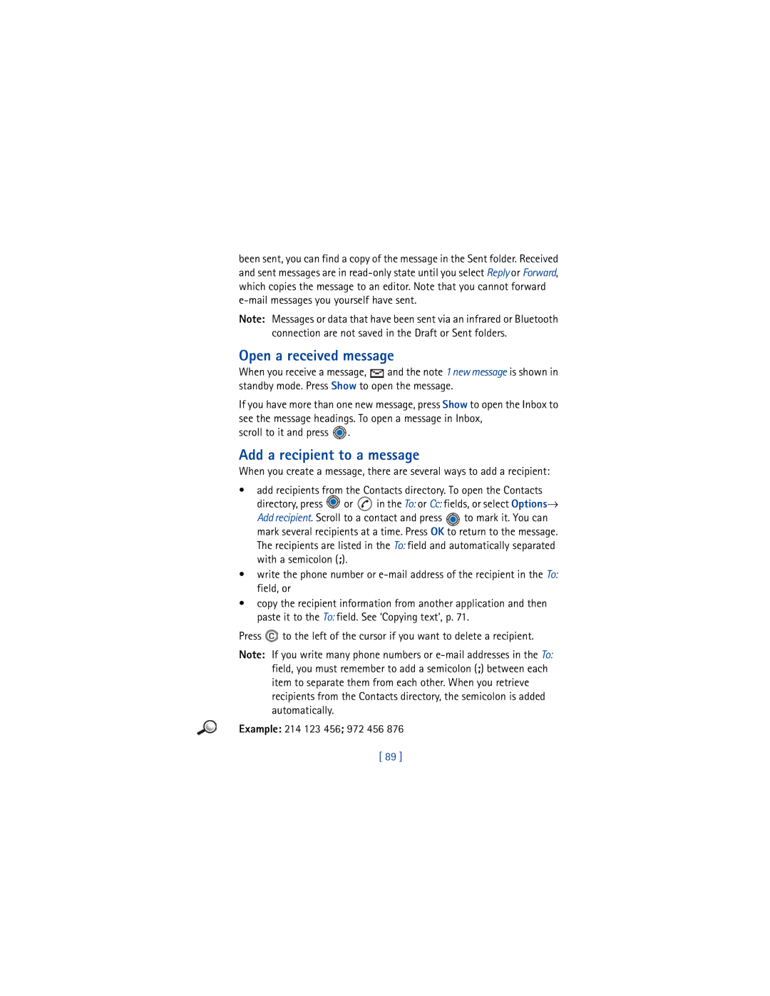 Nokia 3650 manual Open a received message, Add a recipient to a message, Scroll to it and press 