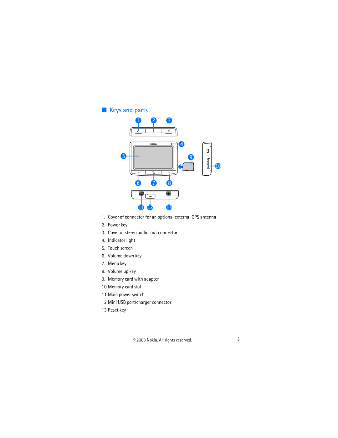 Nokia 500 manual Keys and parts 