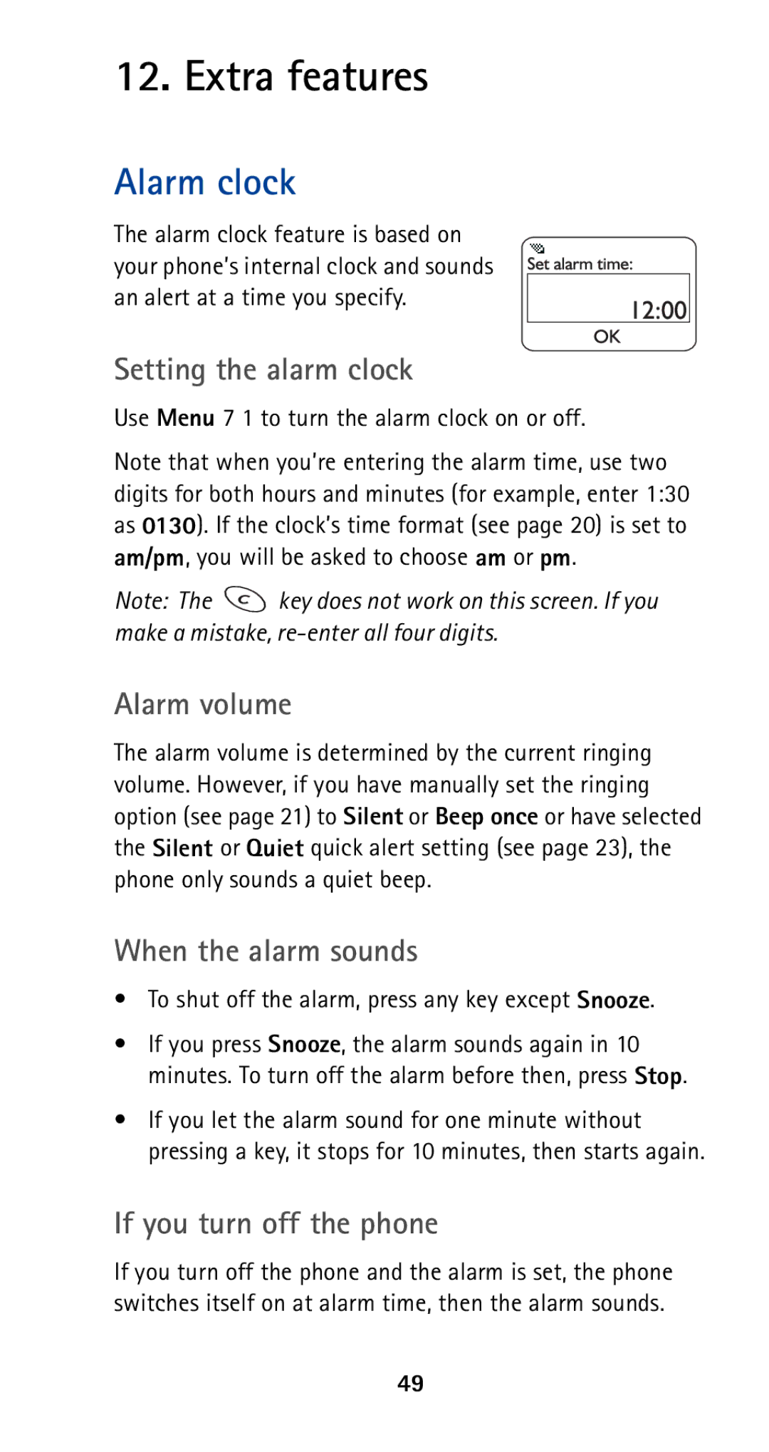 Nokia 5120i owner manual Extra features, Alarm clock 