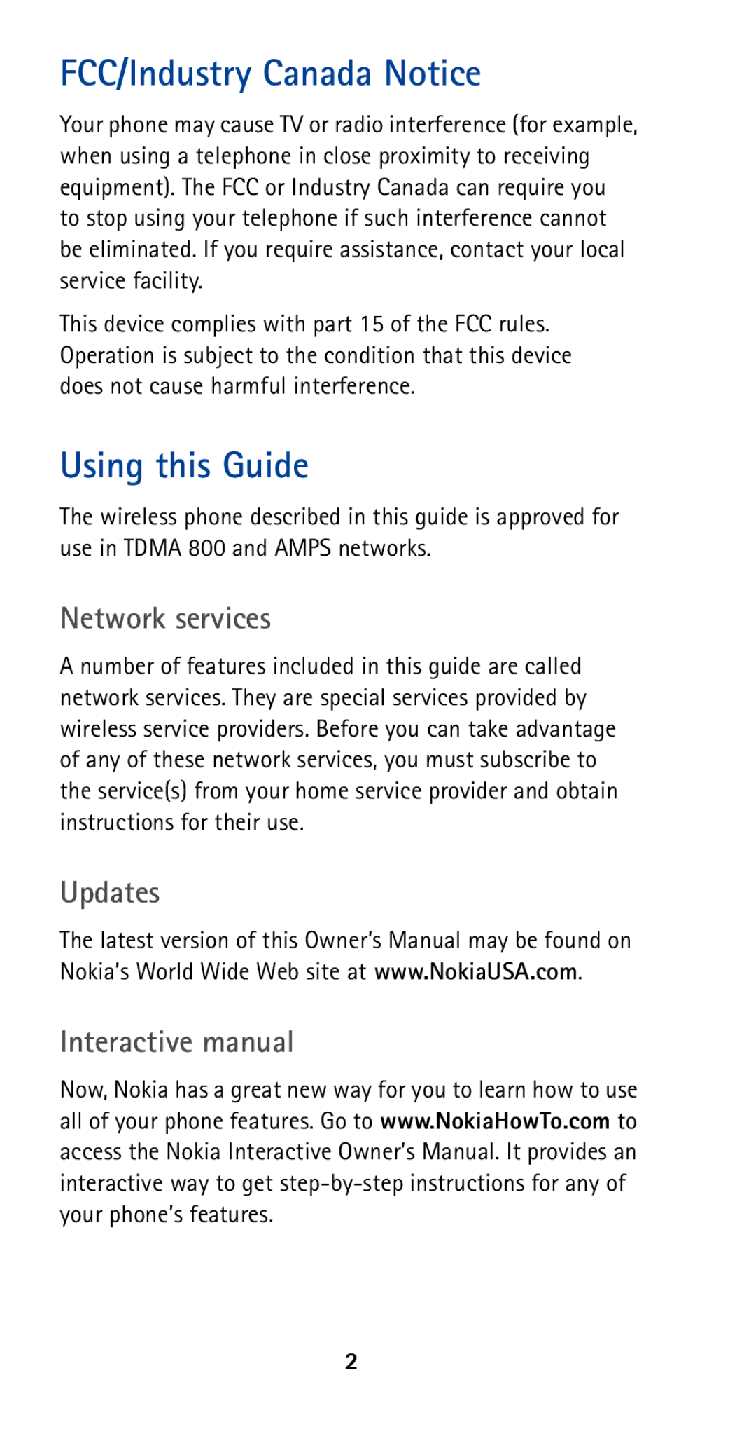 Nokia 5120i owner manual FCC/Industry Canada Notice, Using this Guide, Network services, Updates Interactive manual 