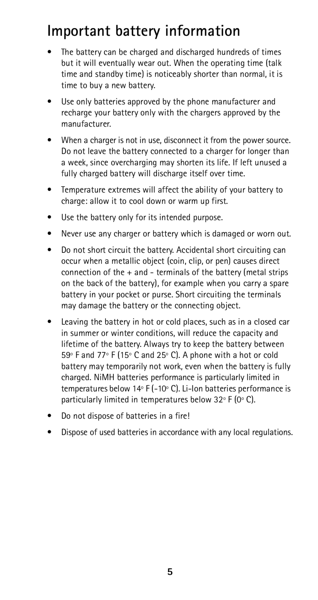 Nokia 5125 manual Important battery information, Use the battery only for its intended purpose 