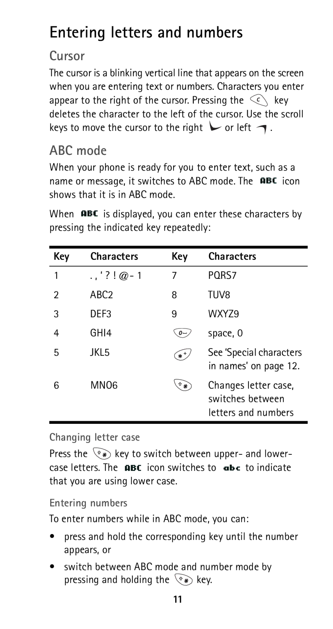 Nokia 5125 manual Entering letters and numbers, Cursor, ABC mode 