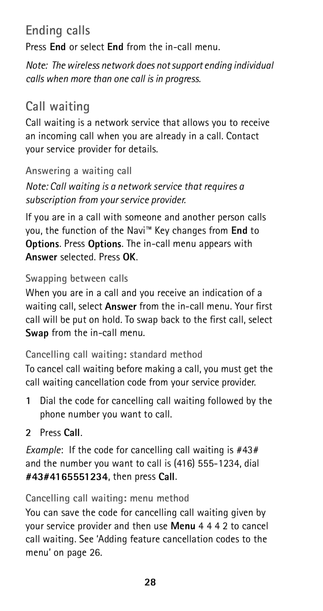 Nokia 5125 manual Ending calls, Call waiting, Press End or select End from the in-call menu 