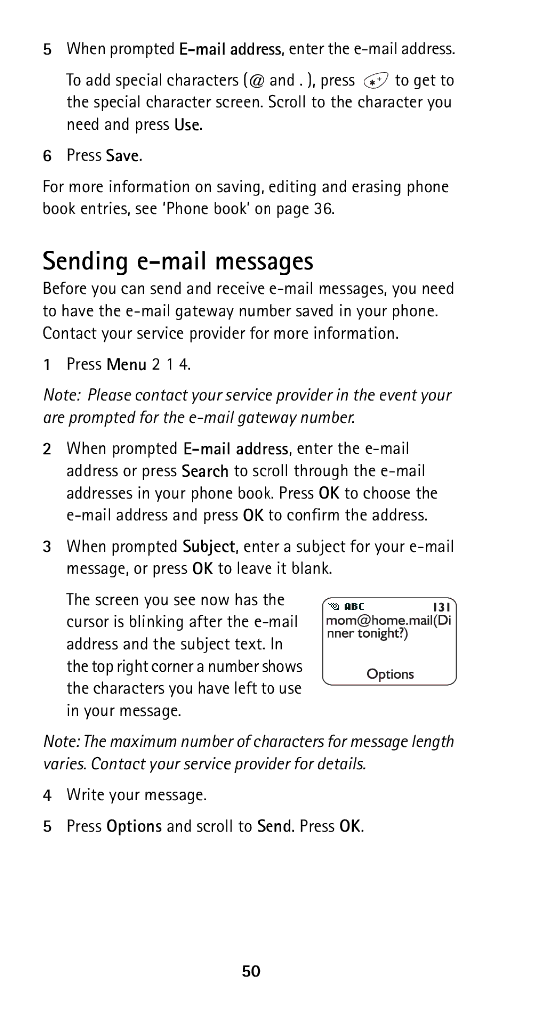 Nokia 5125 manual Sending e-mail messages, Press Menu 2 1 