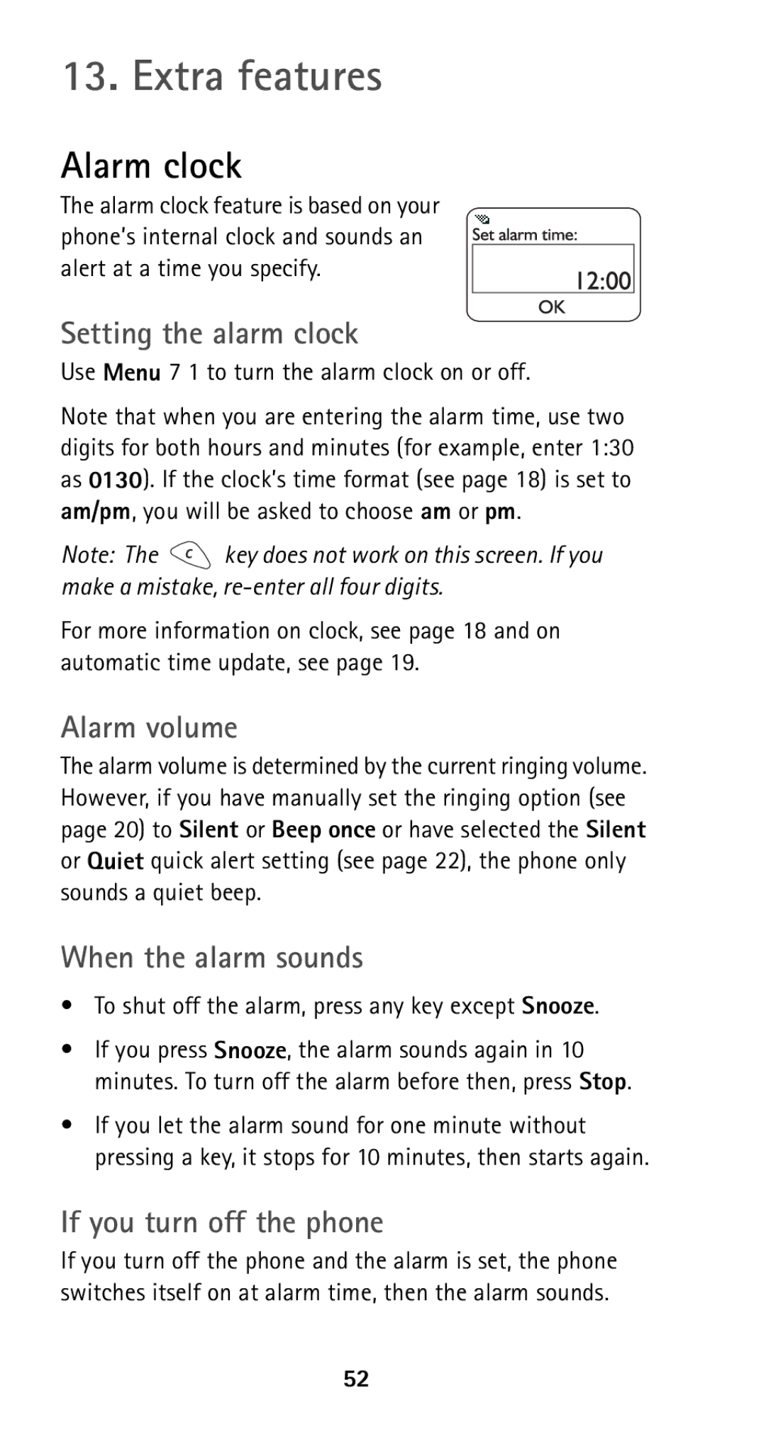 Nokia 5125 manual Extra features, Alarm clock 